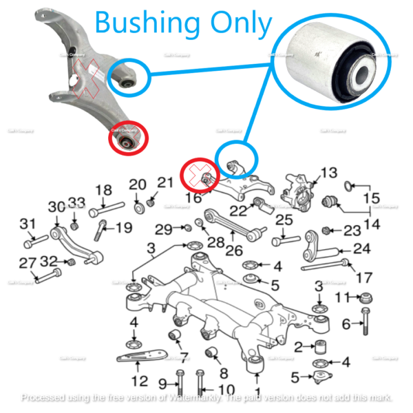 33326754558 (H) For BMW Rear Lower Arm Bushing E92 OEM 33326770829 - Image 2