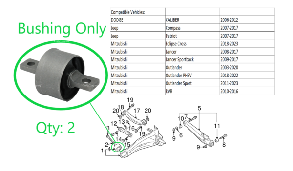 4120A125 (A) for 2pcs Mitsubishi Dodge Jeep Trailing Control Arm Bushing - Image 10