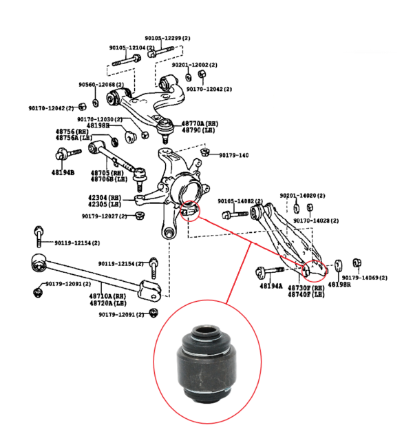 (42304-30070) 42304-22040 For 2pcs LEXUS TOYOTA Rear Suspension Knuckle Bushing - Image 4